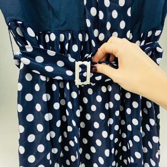 vintage 70s navy polka dot sailor maxi dress - Picture 5 of 6